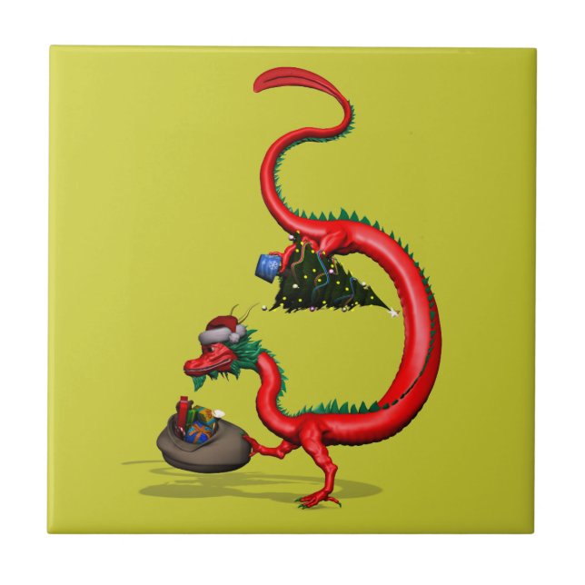 Azulejo De Cerámica Dragón oriental rojo (Frente)