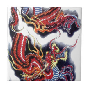 Azulejo De Cerámica Dragón rojo japonés