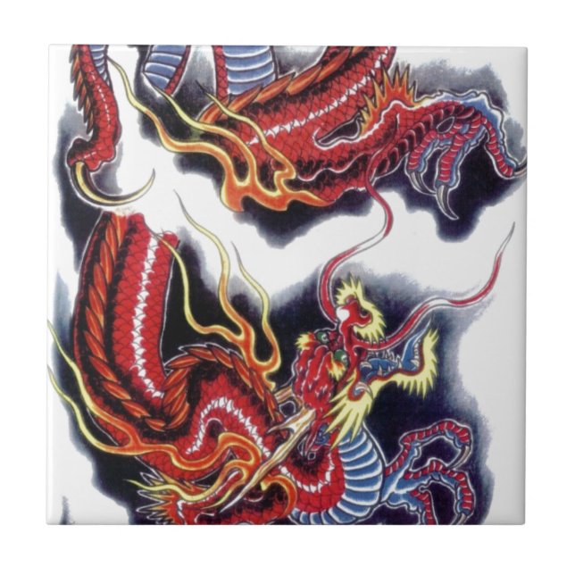 Azulejo De Cerámica Dragón rojo japonés (Frente)