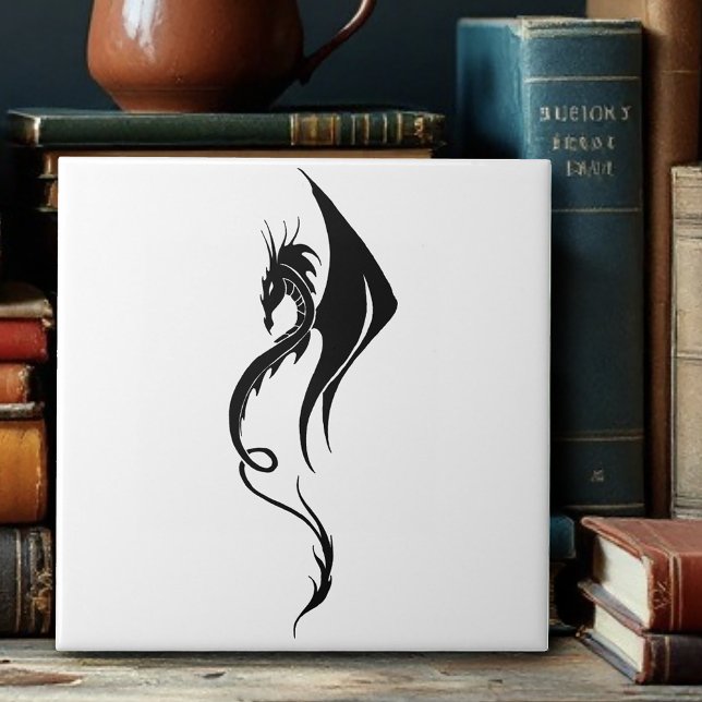 Azulejo De Cerámica Dragón tribal blanco negro (Subido por el creador)