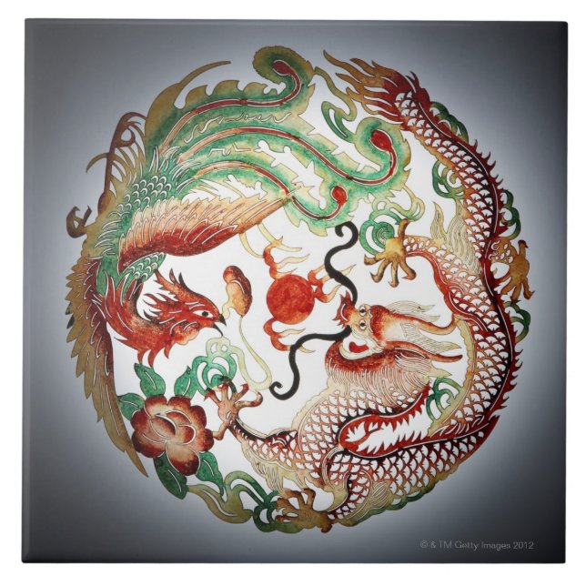 Azulejo De Cerámica Dragón y plantilla de Phoenix (Frente)
