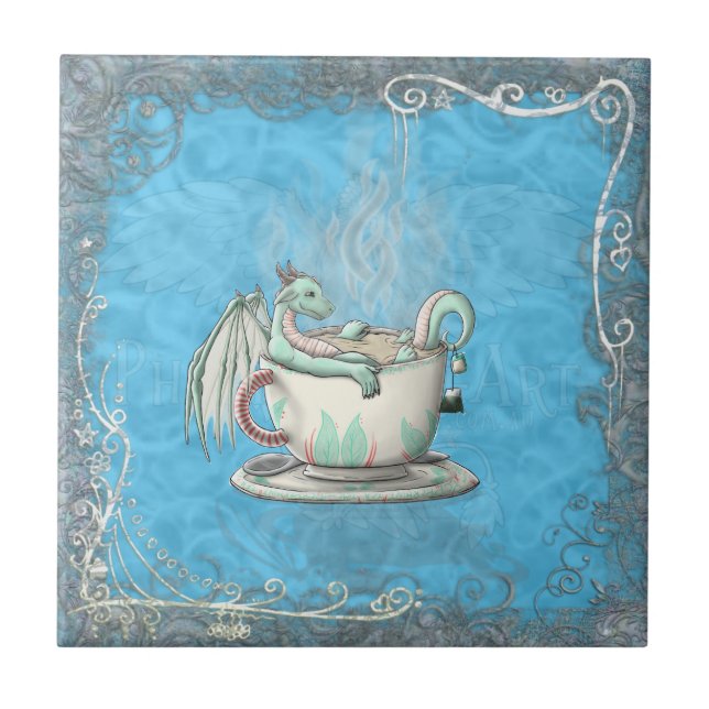Azulejo De Cerámica Dragones de la taza de té: Hierbabuena (Frente)