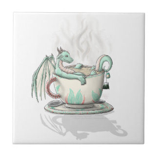 Azulejo De Cerámica Dragones de la taza de té: Hierbabuena (clara)