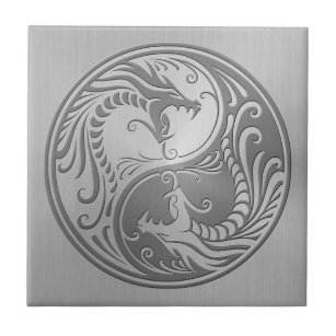 Azulejo De Cerámica Dragones de Yin Yang, acero inoxidable