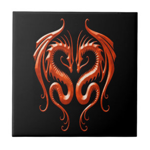 Azulejo De Cerámica Dragones, rojo y negro del hierro