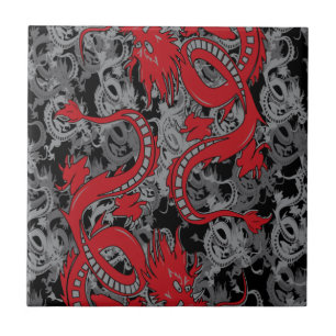 Azulejo De Cerámica Dragones rojos Ying Yang