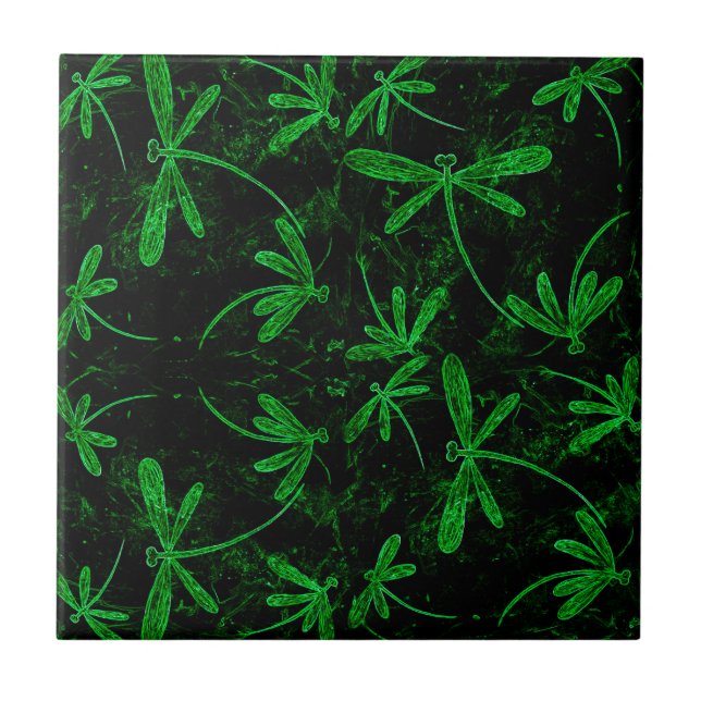 Azulejo De Cerámica Dragonflies Neon Green (Frente)
