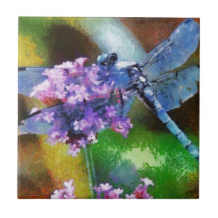 Azulejo De Cerámica Dragonfly azul sobre el arte de los puntos de ajo 