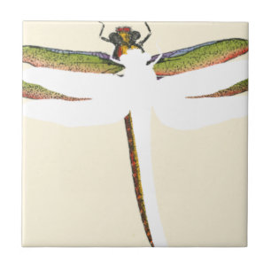 Azulejo De Cerámica Dragonfly en miniatura sobre fondo blanco