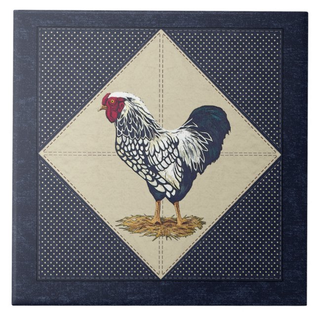Azulejo De Cerámica Dril de algodón atado plata del gallo de Wyandotte (Frente)
