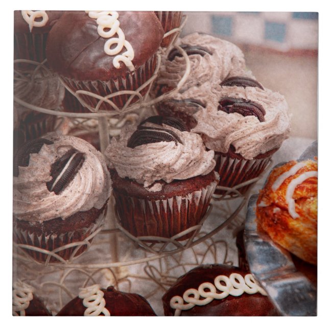 Azulejo De Cerámica Dulce - Cupcake - Montaña de cupcakes (Frente)