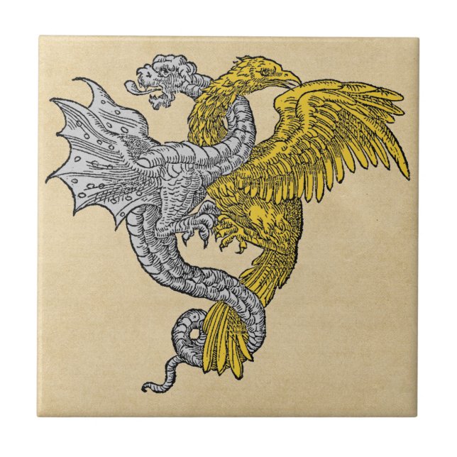 Azulejo De Cerámica Eagle de oro y dragón de plata (Frente)