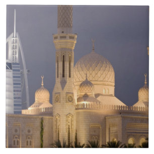 Azulejo De Cerámica EAU, Dubái. Mezquita por la tarde con Burj al Arab