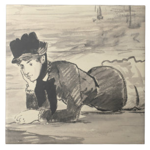 Azulejo De Cerámica Edouard Manet - Una mujer en la playa