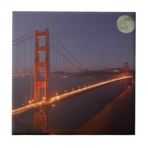 Azulejo De Cerámica EE. UU., California, Marin. Salida de la luna sobr