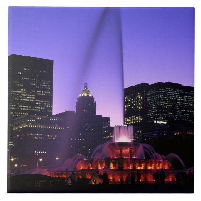 Azulejo De Cerámica EE.UU., IL, Chicago. Fuente de Buckingham, Grant (Frente)