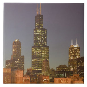 Azulejo De Cerámica EE. UU., Illinois, Chicago: horizonte de la ciudad