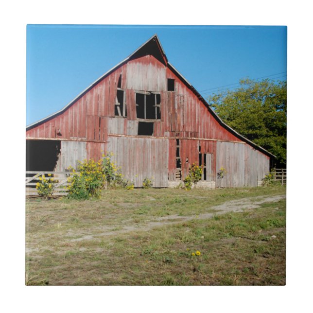 Azulejo De Cerámica EE. UU., Kansas, Old Red Barn (Frente)