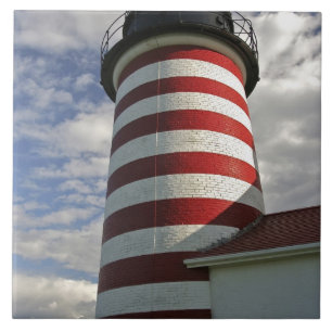 Azulejo De Cerámica EE. UU., Maine, Lubec. Faro de West Quoddy Head