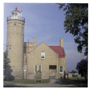 Azulejo De Cerámica EE. UU., Michigan Faro de Old Mackinac Point