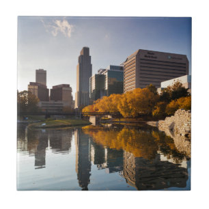 Azulejo De Cerámica EE.UU., Nebraska, Omaha, Gene Leahy Mall, Skyline