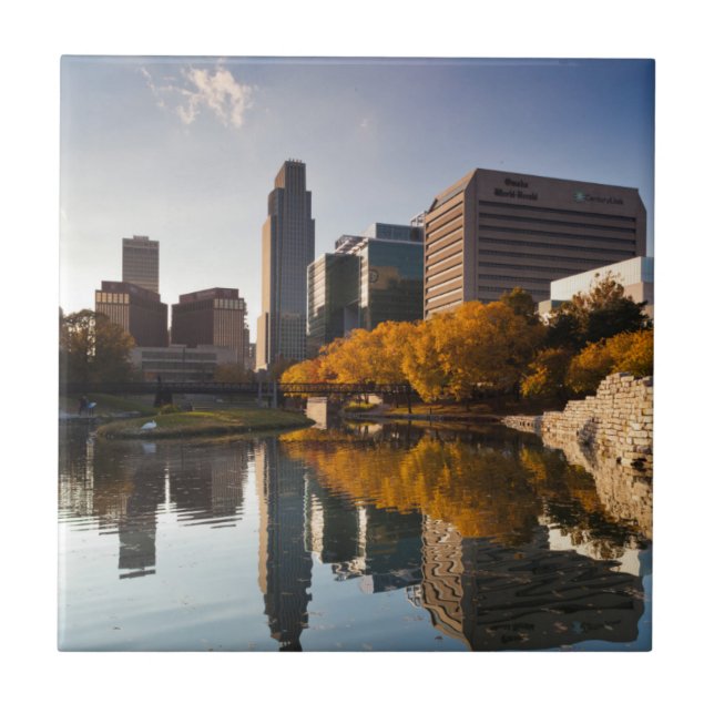 Azulejo De Cerámica EE.UU., Nebraska, Omaha, Gene Leahy Mall, Skyline (Frente)