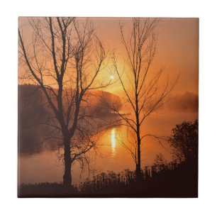 Azulejo De Cerámica EE. UU., Nueva Inglaterra, Maine. Amanecer de otoñ