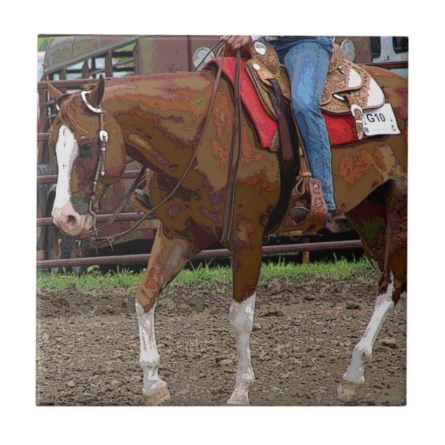 Azulejo De Cerámica Efecto de dibujo animado de caballo occidental (Frente)
