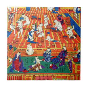 Azulejo De Cerámica el 猫のおぶうや, aguas termales del 作者不詳 del gato, es