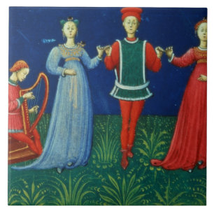 Azulejo De Cerámica Él 973 f.21v un baile del caballero con dos