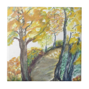 Azulejo De Cerámica El árbol de la caída del otoño sale de destino de