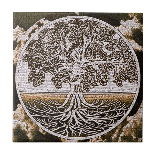 Azulejo De Cerámica El árbol del círculo de la vida en marrón (Frente)