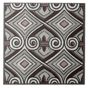 Azulejo De Cerámica El Art Deco hace Persia (Grays, Oxblood, Mauve)