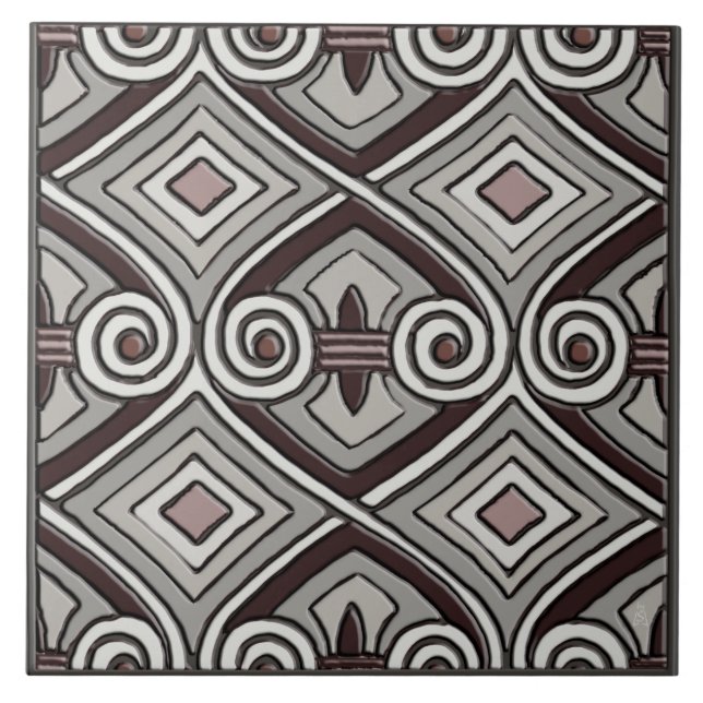 Azulejo De Cerámica El Art Deco hace Persia (Grays, Oxblood, Mauve) (Frente)