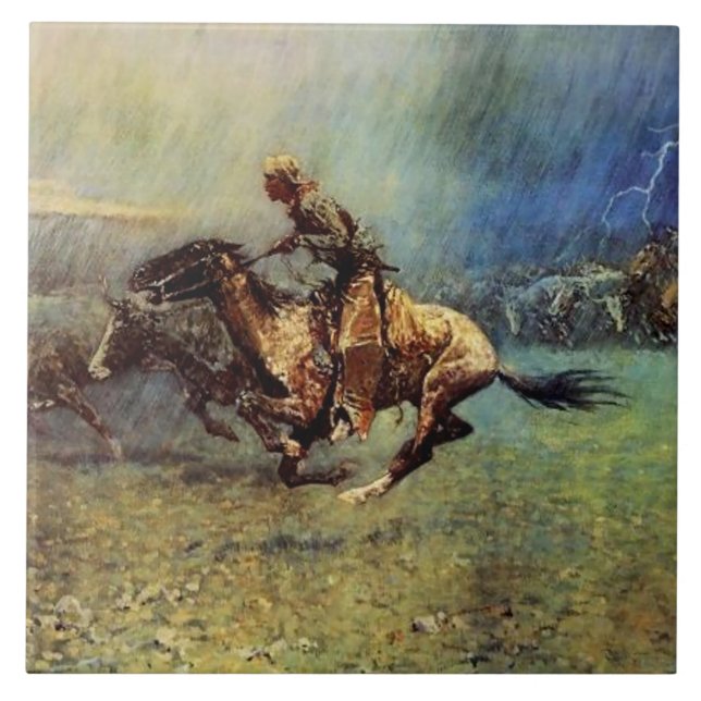 Azulejo De Cerámica El arte occidental de Frederic Remington "La estam (Frente)