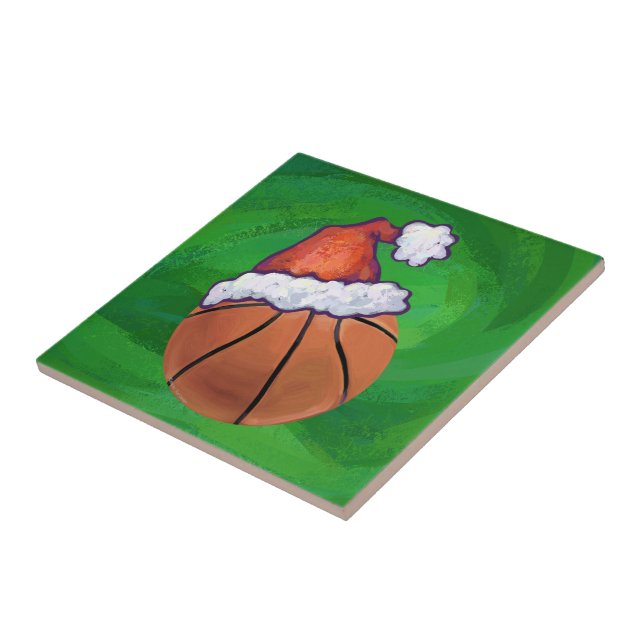 Azulejo De Cerámica El baloncesto de Santa Hat en Green (Lado)