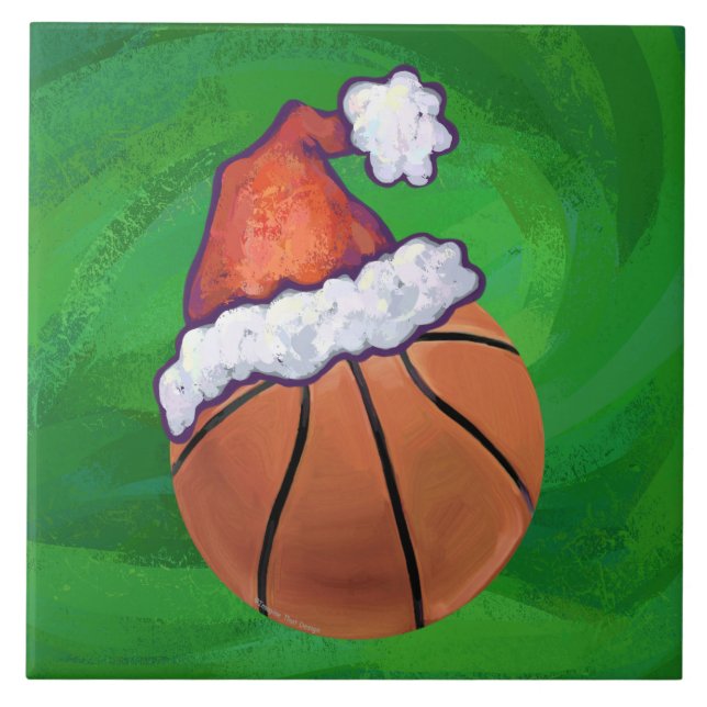 Azulejo De Cerámica El baloncesto de Santa Hat en Green (Frente)