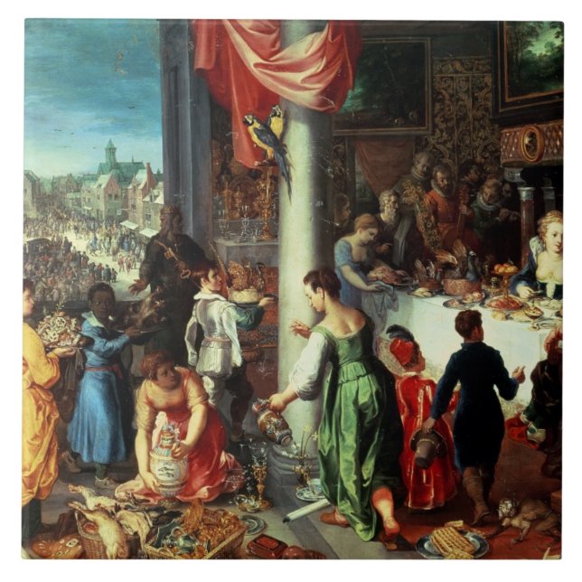 Azulejo De Cerámica El banquete del invierno, recolectando en el (Frente)