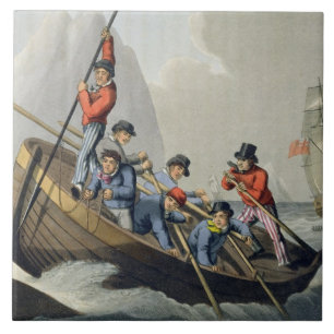 Azulejo De Cerámica El barco de una nave que ataca una ballena,