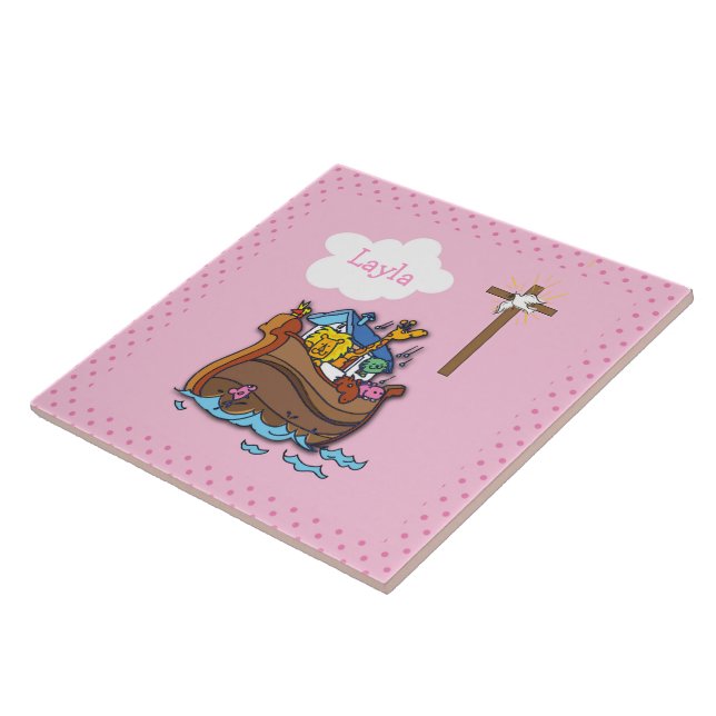 Azulejo De Cerámica El bautismo arca de personalizable Noé, rosa Chica (Lado)