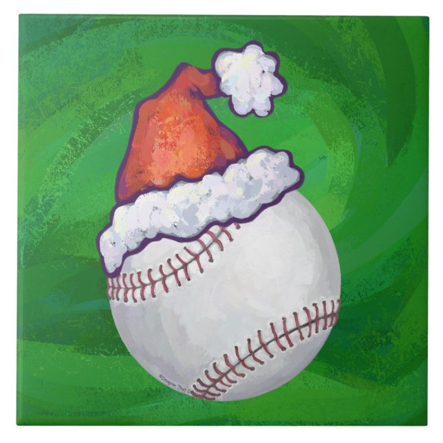 Azulejo De Cerámica El béisbol en Santa Hat en Green (Frente)