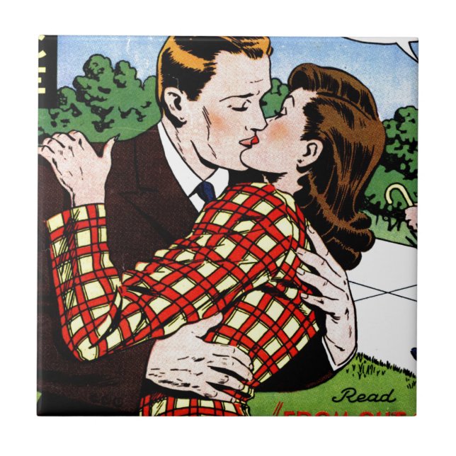 Azulejo De Cerámica El besarse en el verde (Frente)