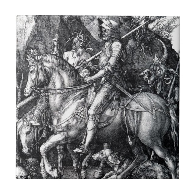Azulejo De Cerámica El caballero, muerte y el diablo de Albrecht Durer (Frente)
