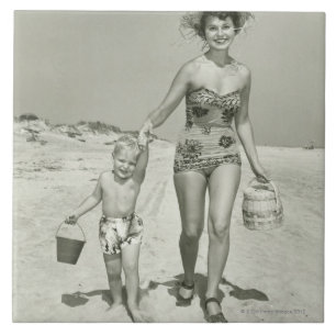 Azulejo De Cerámica El caminar de la madre y del hijo