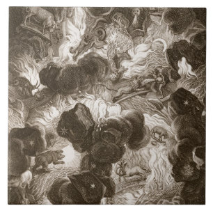 Azulejo De Cerámica El caos, grabado por Bernard Picart (1673-1733),
