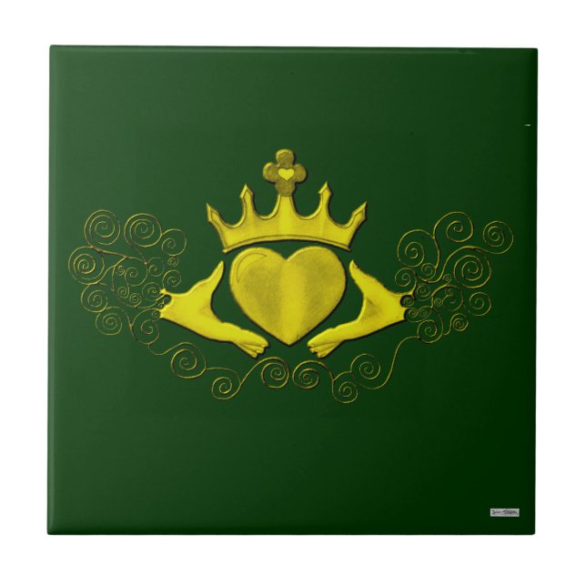 Azulejo De Cerámica El Claddagh (Oro) (Frente)