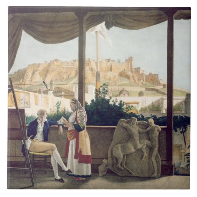 Azulejo De Cerámica El cónsul francés, Monsieur Fauvel, en la terraza (Frente)