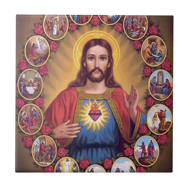 Azulejo De Cerámica El corazón sagrado de Jesús (Frente)
