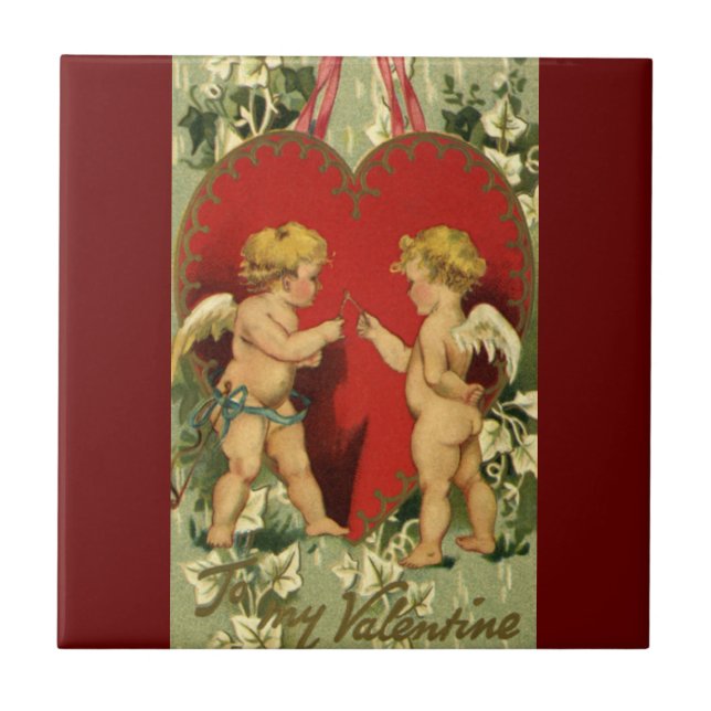 Azulejo De Cerámica El día de San Valentín de la época, Cherubs hace u (Frente)