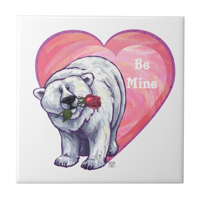 Azulejo De Cerámica El día de San Valentín del oso polar (Frente)